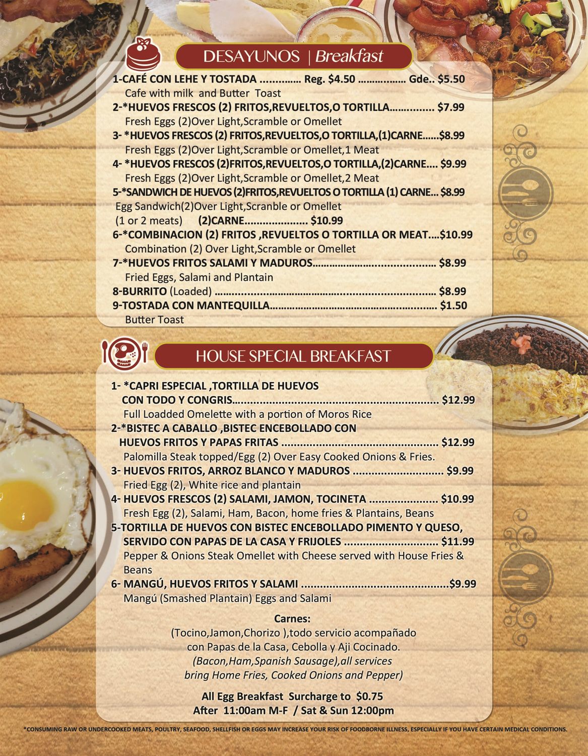 Capri printed menu — breakfast
