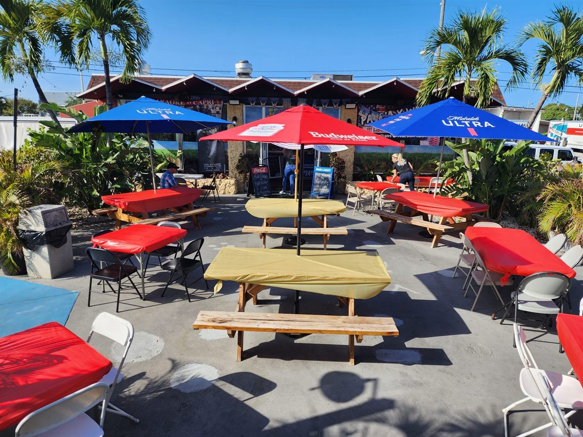 Capri Bakery & Restaurant patio on Southern Blvd, minutes from PBI airport